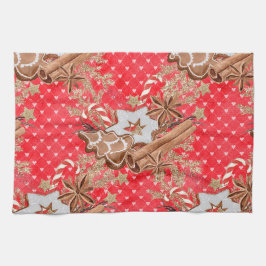 水色ジンジャーブレッドクッキーのクリスマス キッチンタオル