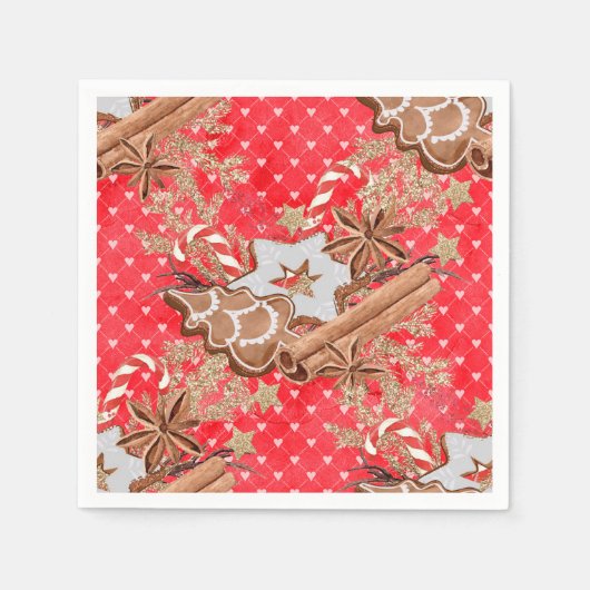 水色ジンジャーブレッドクッキーのクリスマス スタンダードカクテルナプキン (正面)