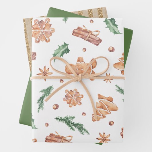 水色ジンジャーブレッドクッキーのクリスマス ラッピングペーパーシート (インサイチュ)