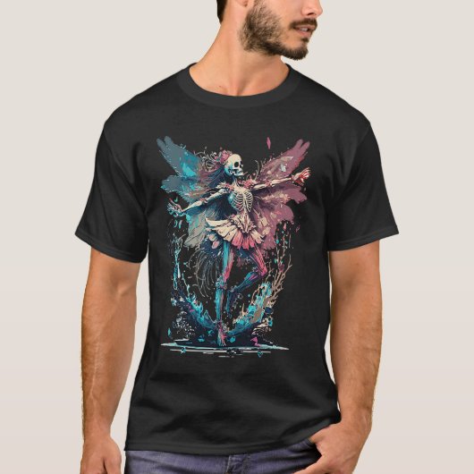 水色スケルトン妖精ゴシックFairycore グランジ Tシャツ (正面)