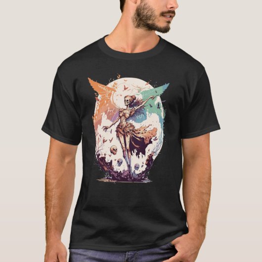 水色スケルトン妖精ゴシックFairycore グランジ Tシャツ (正面)