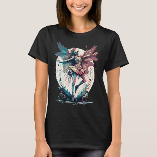 水色スケルトン妖精ゴシックFairycore グランジ Tシャツ (正面)