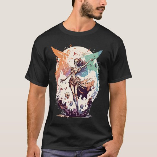 水色スケルトン妖精ゴシックFairycore グランジ Tシャツ (正面)