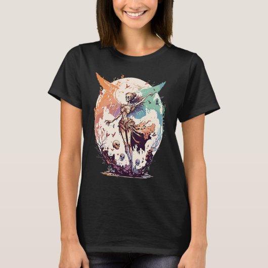 水色スケルトン妖精ゴシックFairycore グランジ Tシャツ (正面)