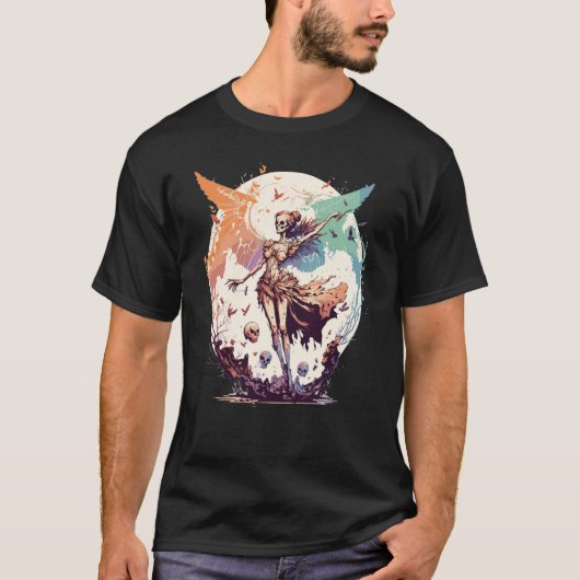 水色スケルトン妖精ゴシックFairycore グランジ Tシャツ (正面)