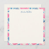 水色スタイリッシュフローラブルーピンクパーソナライズされた  ノートカード (正面/裏面)