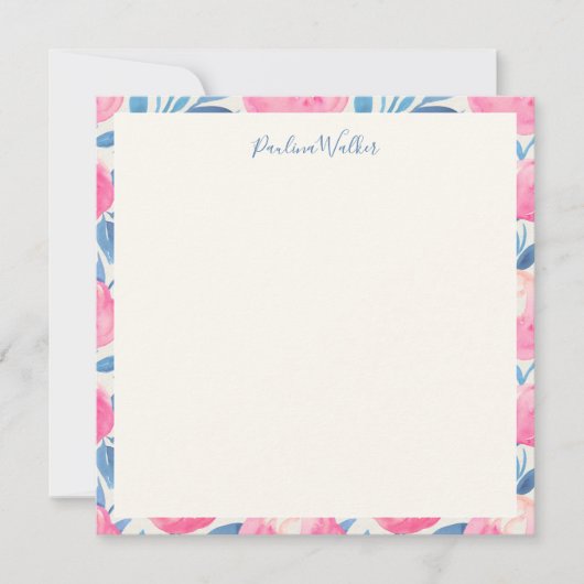 水色スタイリッシュフローラブルーピンクパーソナライズされた  ノートカード (正面)