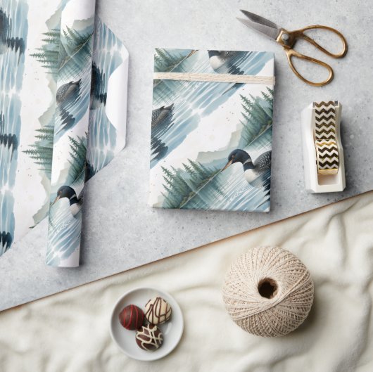 水色スタイル共通のルーン鳥スイミングレイク ラッピングペーパー (クラフト)