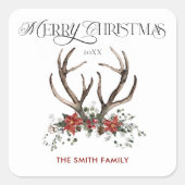 水色スタッグメリークリスマスボタニカル スクエアシール (正面)