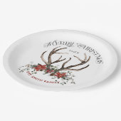 水色スタッグメリークリスマスボタニカル ペーパープレート (アングル)