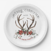 水色スタッグメリークリスマスボタニカル ペーパープレート (正面)