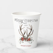 水色スタッグメリークリスマスボタニカル 紙コップ (正面)