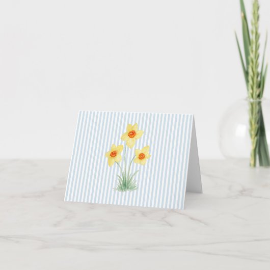 水色ストライプの水仙の花の絵 サンキューカード (正面)