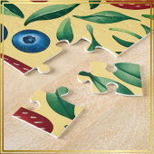 水色ストロベリーブルーベリーパターン付き黄色 ジグソーパズル