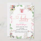 水色ストロベリーボウラズベリーベビーシャワー 招待状 (正面)