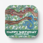 水色スネークラバーパイソンボアペット誕生日 ペーパープレート (正面)