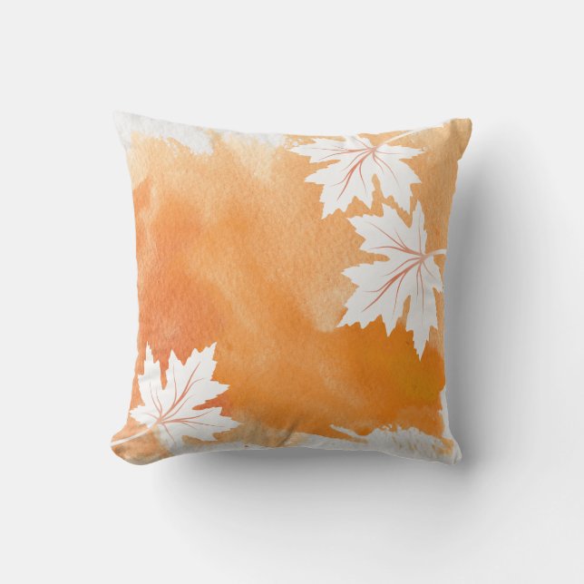 水色スプラッシュオレンジ色のカエデ離れルモダン クッション (正面)