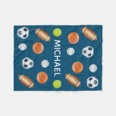 水色スポーツボール名モノグラムオールスター フリースブランケット (正面(横))