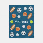 水色スポーツボール名モノグラムオールスター フリースブランケット (正面)