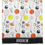 水色スポ数々のートパターンボールキッドボーイネーム シャワーカーテン (正面)