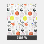 水色スポ数々のートパターンボールキッドボーイネーム フリースブランケット (正面)