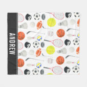 水色スポ数々のートパターンボールキッドボーイネーム フリースブランケット (正面(横))