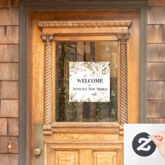 水色セピア花模様ベビシャワーウィンドウにしがみつく ウィンドウサイン (ホームデコレーション)