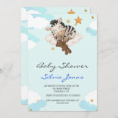 水色ゼブラジャングル動物の赤ちゃんシャワーボーイ 招待状 (正面/裏面)