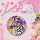 水色ゼブラ ペーパープレート (パーティー)