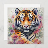 水色タイガーと花絵画フローラ 招待状 (正面/裏面)