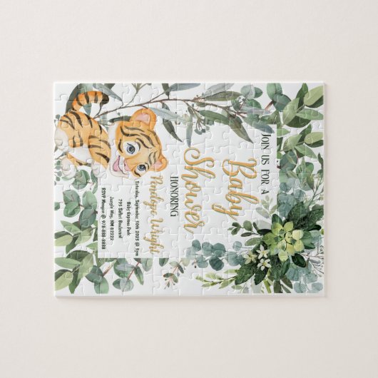 水色タイガーサファリジャングルリーフベビーシャワー ジグソーパズル (横)