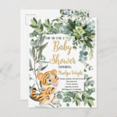 水色タイガーサファリジャングルリーフベビーシャワー ポストカード (正面/裏面)