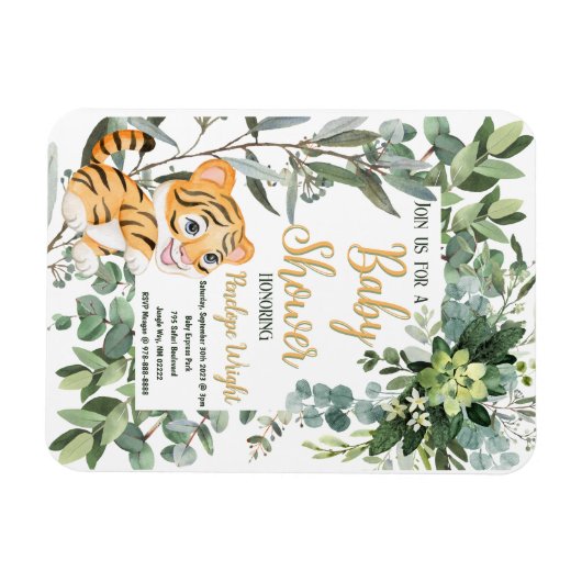 水色タイガーサファリジャングルリーフベビーシャワー マグネット (横)