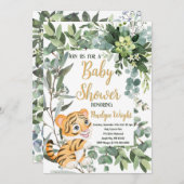 水色タイガーサファリジャングルリーフベビーシャワー 招待状 (正面/裏面)