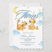 水色タイガージャングル動物の双子の赤ちゃんシャワー 招待状 (正面)