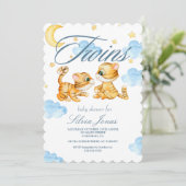 水色タイガージャングル動物の双子の赤ちゃんシャワー 招待状 (スタンド正面)