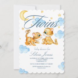 水色タイガージャングル動物の双子の赤ちゃんシャワー 招待状