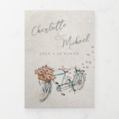 水色タンデムバイ結婚ク 三つ折り招待状 (カバー)