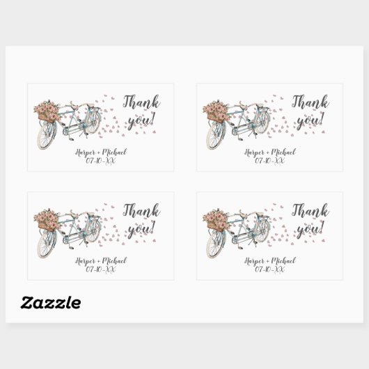 水色タンデム感謝してい自転車 長方形シール (シート)