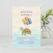 水色タートルザシーバルーン誕生日 招待状 (スタンド正面)