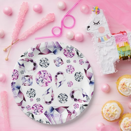 水色ダイヤモンドジェムパーティー紙プレート ペーパープレート (パーティー)