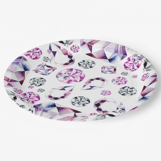 水色ダイヤモンドジェムパーティー紙プレート ペーパープレート (アングル)