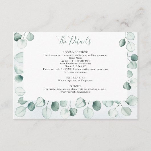 水色ダスティユーカリ結婚リーフ詳細 エンクロージャーカード (正面)