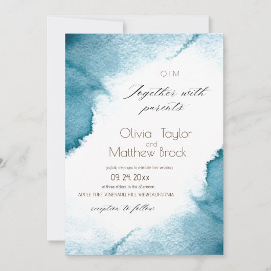 水色ダッシュブエレガントロモダンー結婚ズ 招待状 (正面)