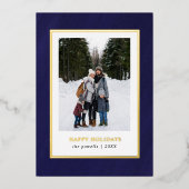 水色ダークネイビーブルーフレームフォトクリスマス 箔シーズンカード (正面)