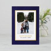 水色ダークネイビーブルーフレームフォトクリスマス 箔シーズンカード (立ち正面)