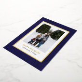 水色ダークネイビーブルーフレームフォトクリスマス 箔シーズンカード (回転した状態)