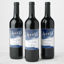 水色ダークブルー結婚のボトルラベル