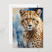 水色チーターアフリカ ポストカード (正面/裏面)
