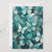 水色ティール（緑がかった色）蝶グリッター1st誕生日 招待状 (裏面)